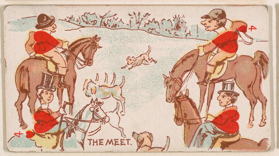 Four of Hearts, The Meet, from Harlequin Cards, 2nd Series (N220) issued by Kinney Bros., Issued by Kinney Brothers Tobacco Company, Commercial color lithograph 
