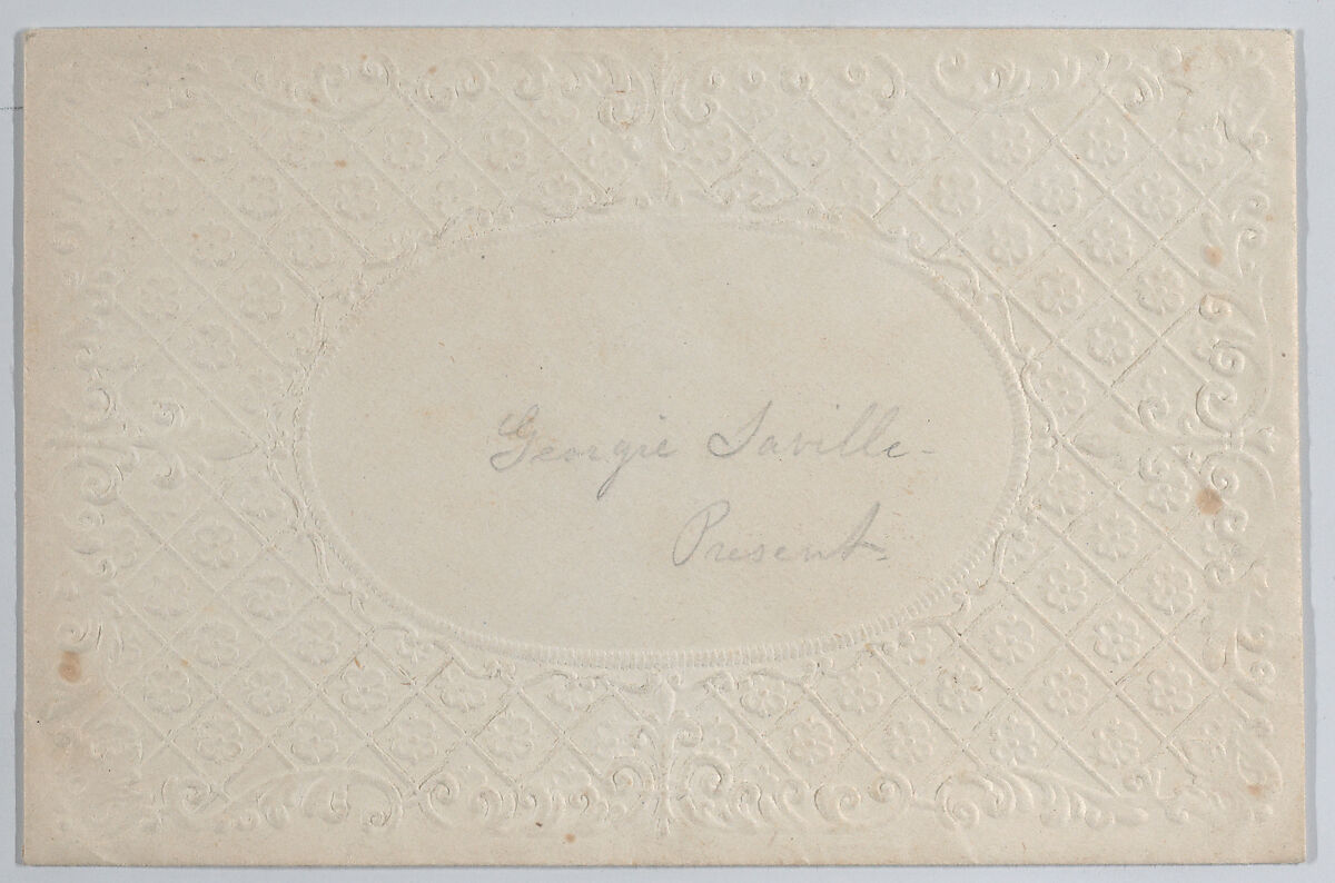 Valentine, Anonymous, Open-work cameo embossed  lace paper, die cut scrap, green ink