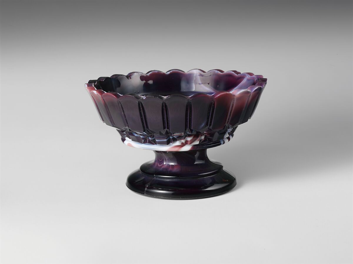 Sauce Dish, Challinor, Taylor and Company (1866–1891), Pressed purple marble glass, American 