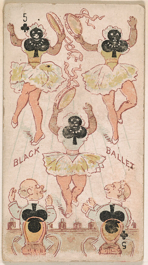 Five of Clubs, Black Ballet, from Harlequin Cards, 2nd Series (N220) issued by Kinney Bros., Issued by Kinney Brothers Tobacco Company, Commercial color lithograph 