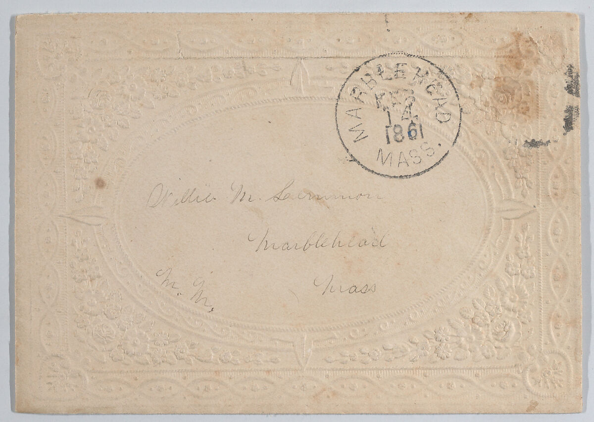 Valentine, Anonymous, Open-work cameo embossed  lace paper, colored paper wafers, glass mirror, gold-printed motto