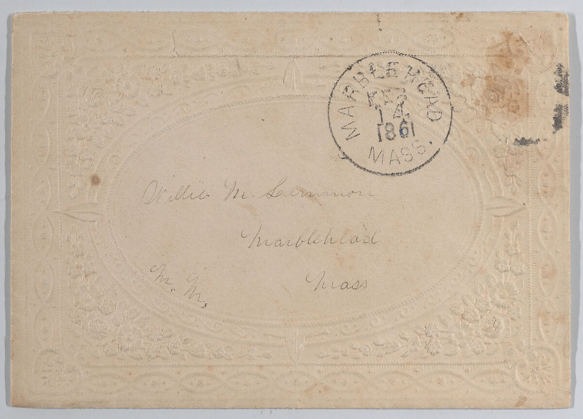 Valentine, Anonymous, Open-work cameo embossed  lace paper, colored paper wafers, glass mirror, gold-printed motto