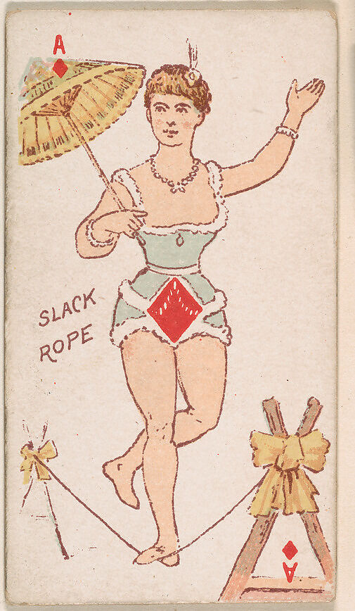 Ace of Diamonds, Slack Rope, from Harlequin Cards, 2nd Series (N220) issued by Kinney Bros., Issued by Kinney Brothers Tobacco Company, Commercial color lithograph 