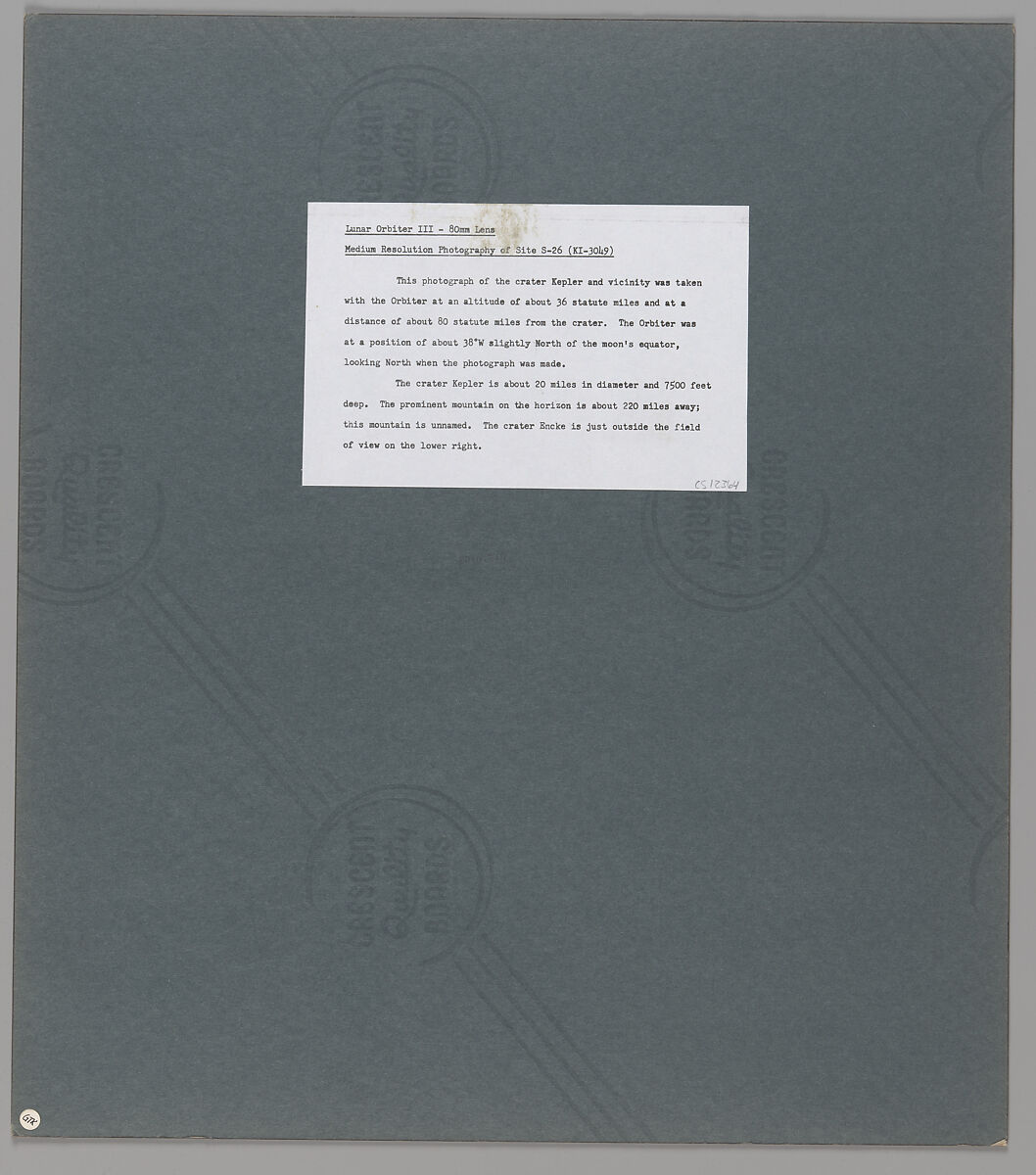 Crater Kepler and Vicinity, National Aeronautics and Space Administration (NASA), Gelatin silver prints