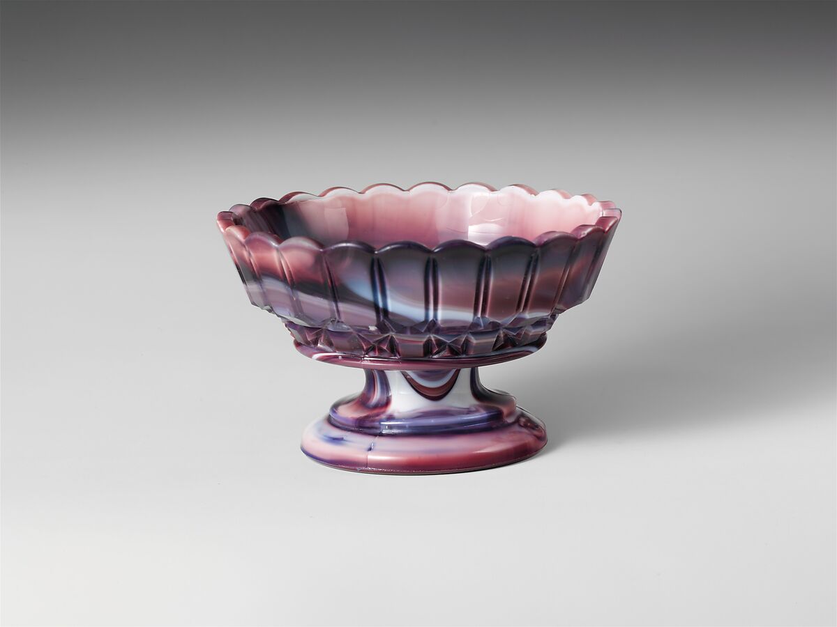 Sauce Dish, Challinor, Taylor and Company (1866–1891), Pressed purple marble glass, American 