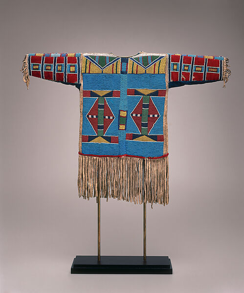 Boy's Shirt, Unrecorded Apsaalooke (Crow) Artist (Native American), Hide, glass, cotton, wool, sinew, Apsáalooke (Crow) 