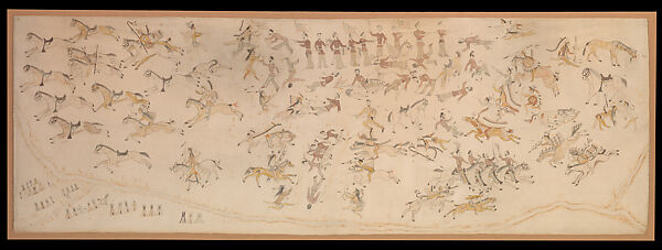 The Battle of the Little Bighorn, Standing Bear/ Mató Nájin  Minneconjou Lakota/Teton Sioux, Pencil, ink, and watercolor on muslin, Minneconjou Lakota/ Teton Sioux, Native American