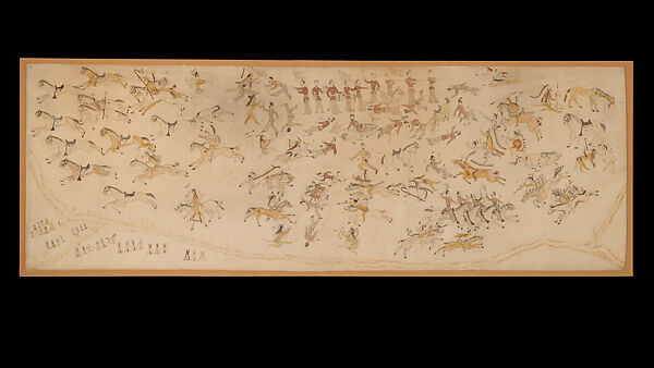 The Battle of the Little Bighorn, Standing Bear/ Mató Nájin (Minneconjou Lakota/Teton Sioux, 1859–1933), Pencil, ink, and watercolor on muslin, Minneconjou Lakota/ Teton Sioux, Native American