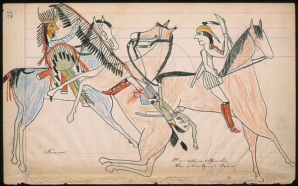 Kiowa Vanquishing Navajo, Julian Scott Ledger Artist A (Kiowa), Pencil, colored pencil, and ink on paper, Ka’igwu (Kiowa) 