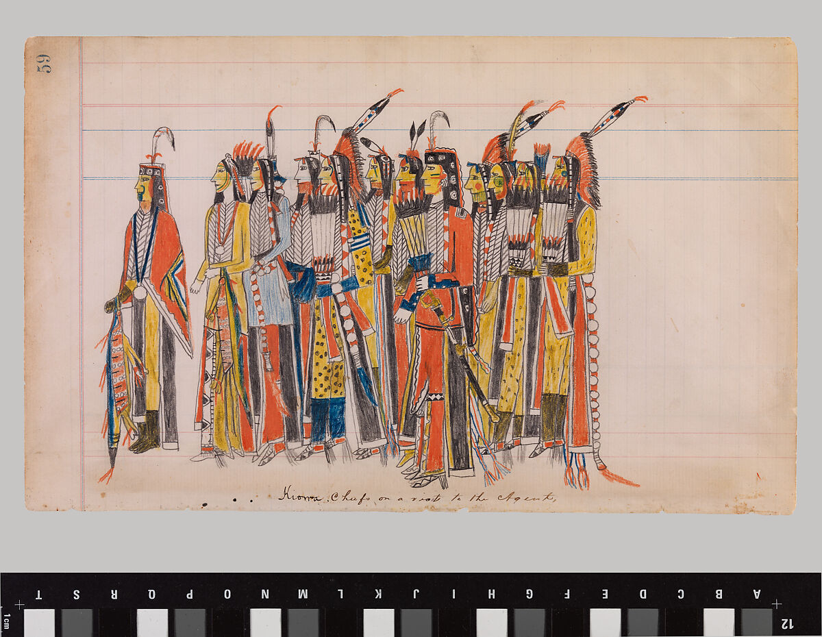 Kiowa Chiefs on a Visit to the Agent, Attributed to Julian Scott Ledger Artist B (Kiowa), Pencil, colored pencil, and ink on paper, Kiowa, Native American 