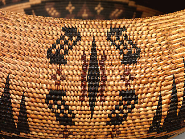 Basket bowl, Carrie Bethel (Mono Lake Paiute, 1898–1974), Willow shoots, sedge root, redbud shoots, and dyed bracken root, Mono Lake Paiute, Native American