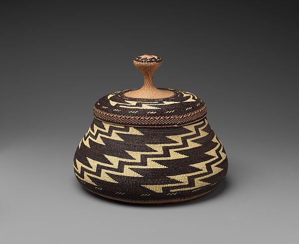 Gift basket, Elizabeth Hickox (Wiyot-Karuk, 1875–1947), Conifer root, hazel shoots, maidenhair stems, bear grass, and dyed porcupine quills, Wiyot and Karuk, Native American