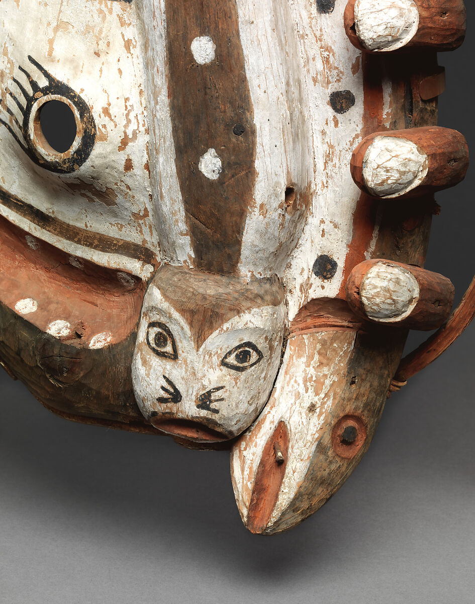 Mask, Wood, pigment, and vegetal fiber, Yup'ik, Native American
