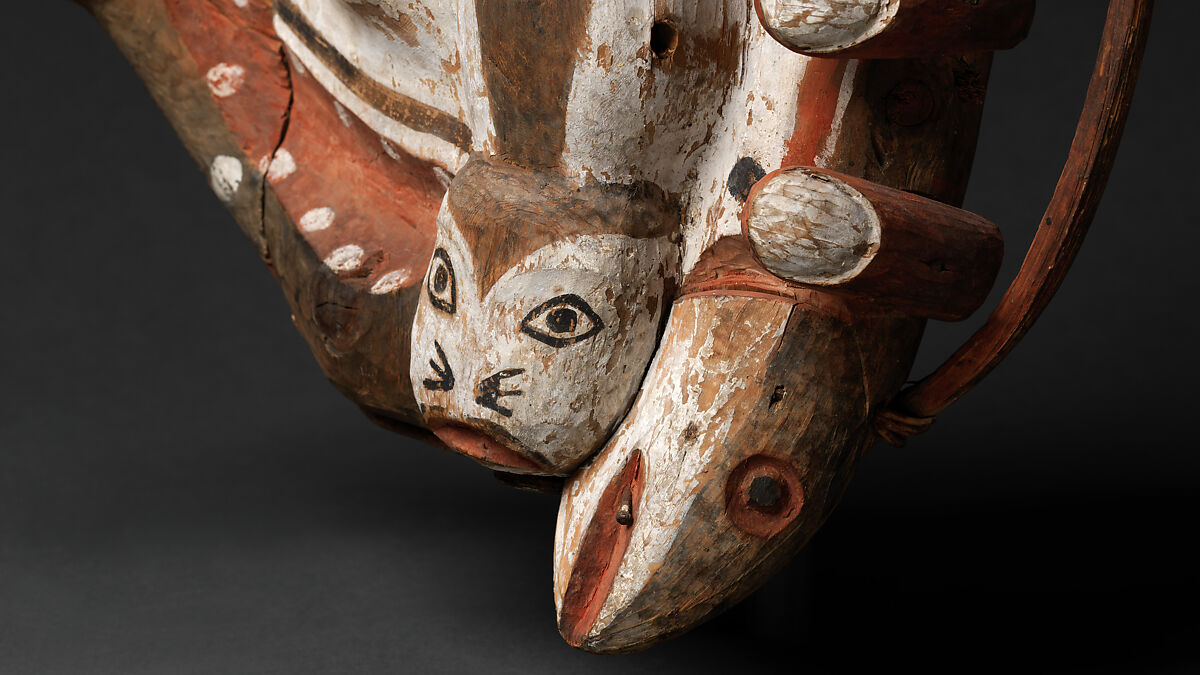 Mask, Wood, pigment, and vegetal fiber, Yup'ik, Native American