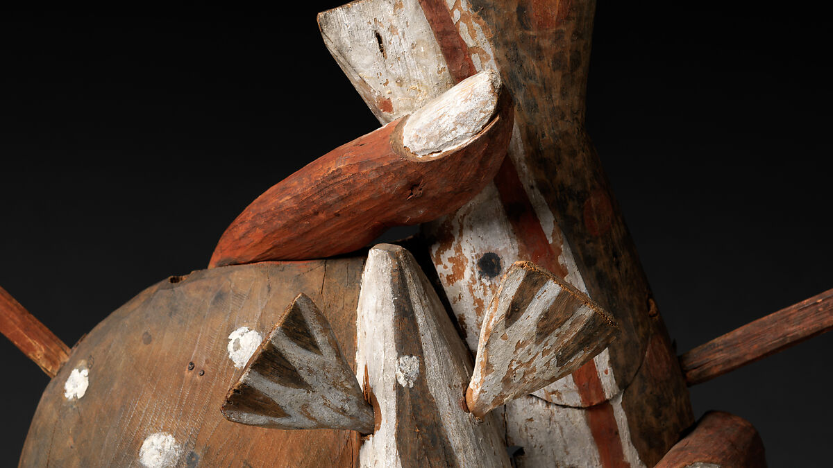 Mask, Wood, pigment, and vegetal fiber, Yup'ik, Native American