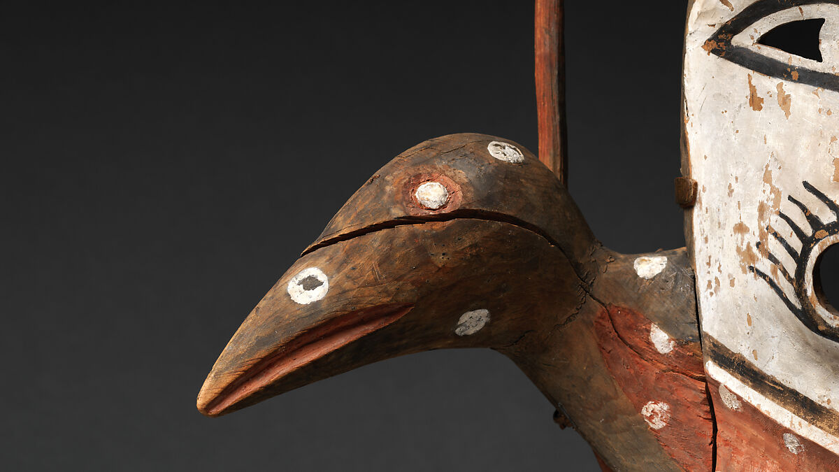 Mask, Wood, pigment, and vegetal fiber, Yup'ik, Native American