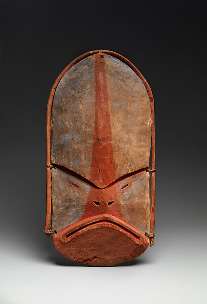 Mask, Wood, vegetable fiber and pigment, Chugach, Native American 
