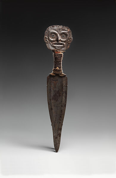 Dagger, Attributed to Saayina aat (Tlingit), Iron, tanned leather, wool cloth, vegetal fiber, and human hair, Tlingit, Native American