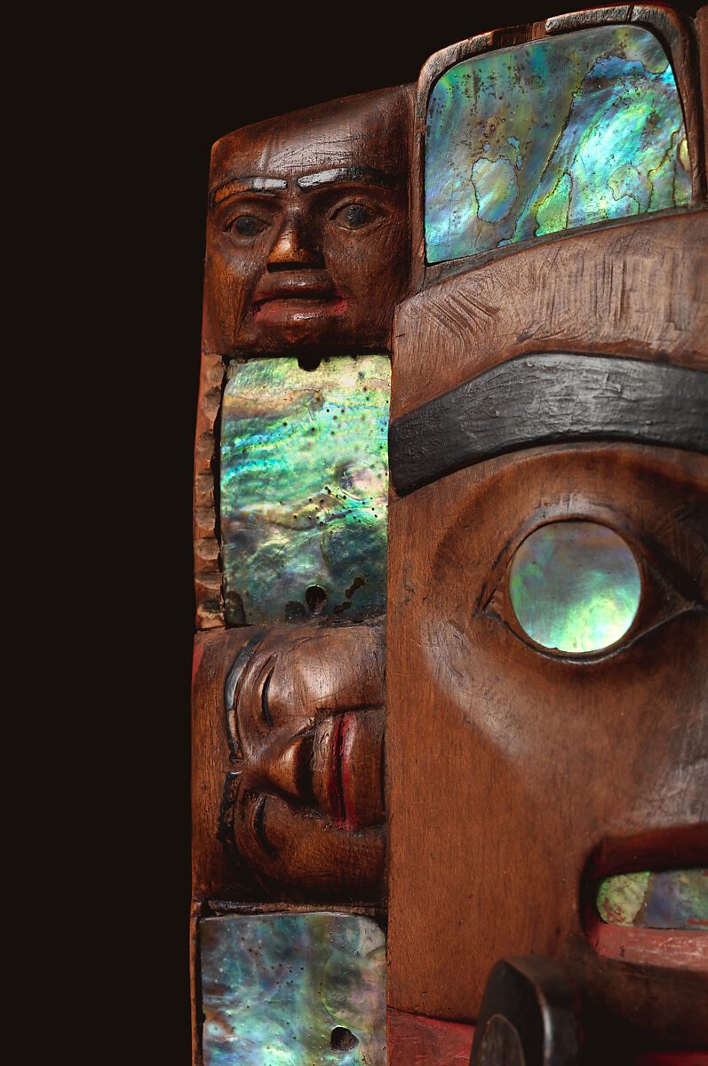 Headdress frontlet, Wood, abalone shell, pigment, and nails, Tsimshian
, Native American