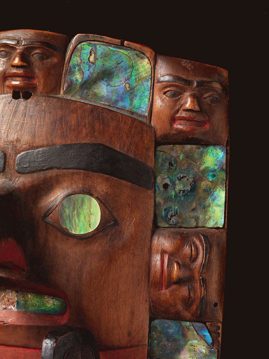 Headdress frontlet, Wood, abalone shell, pigment, and nails, Tsimshian
, Native American