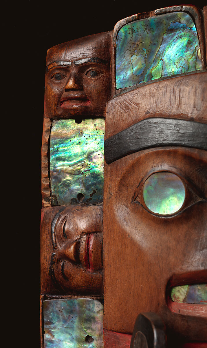 Headdress frontlet, Wood, abalone shell, pigment, and nails, Tsimshian
, Native American