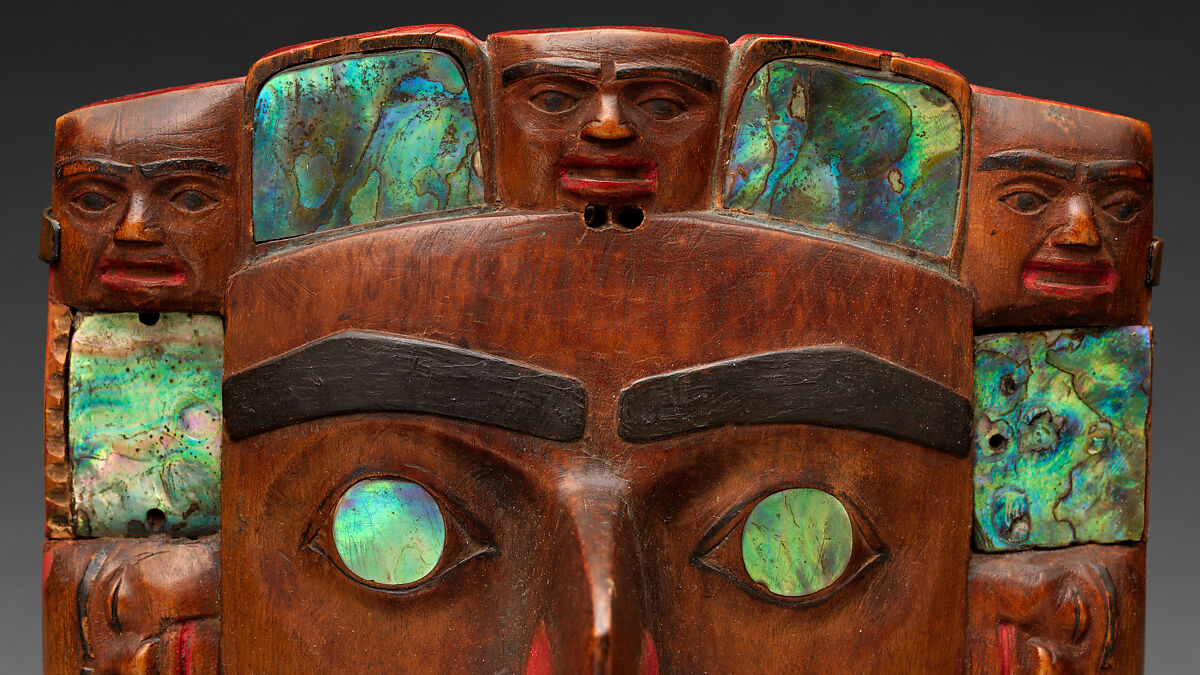 Headdress frontlet, Wood, abalone shell, pigment, and nails, Tsimshian
, Native American
