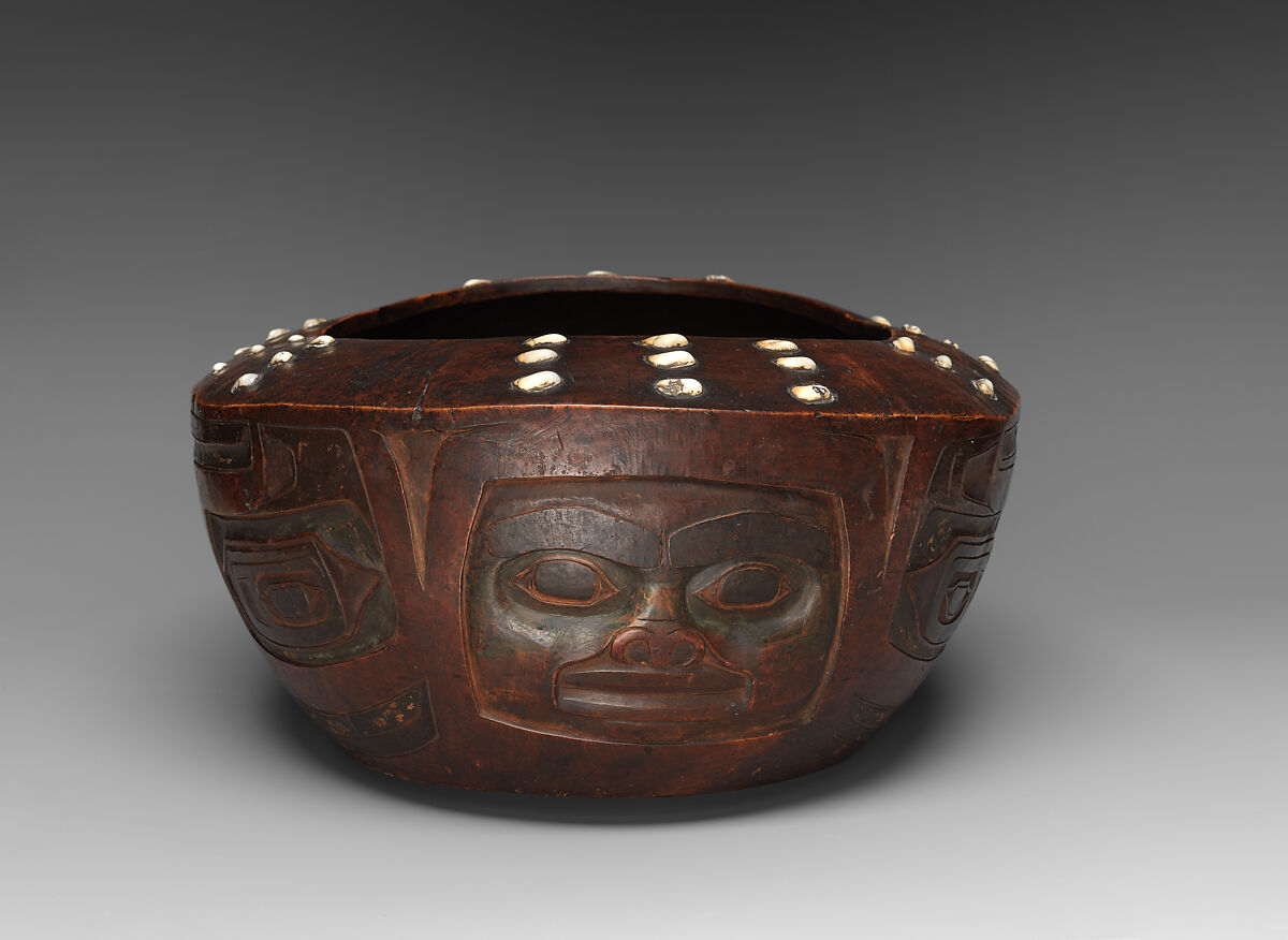 Bowl, Wood, shell, and pigment, Tlingit, Native American