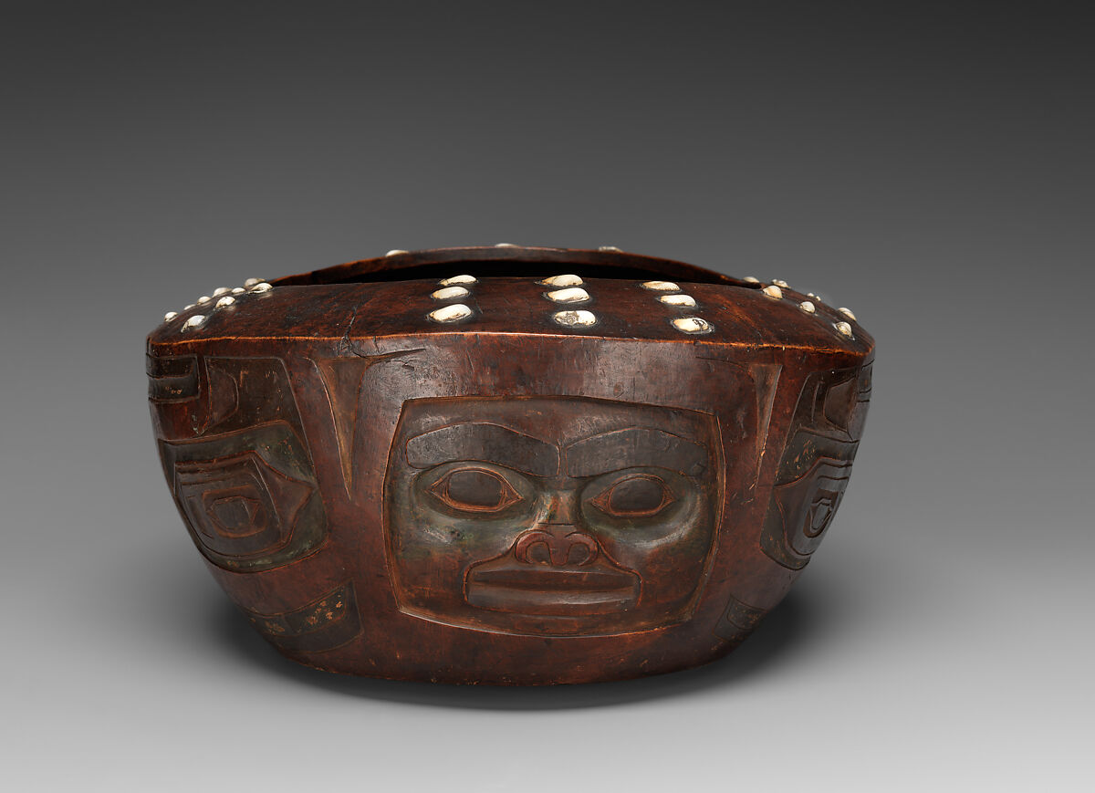 Bowl, Wood, shell, and pigment, Tlingit, Native American