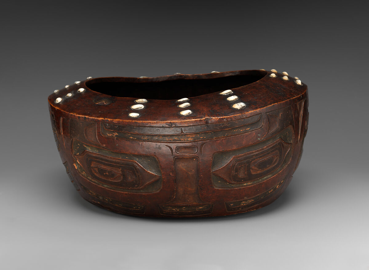 Bowl, Wood, shell, and pigment, Tlingit, Native American