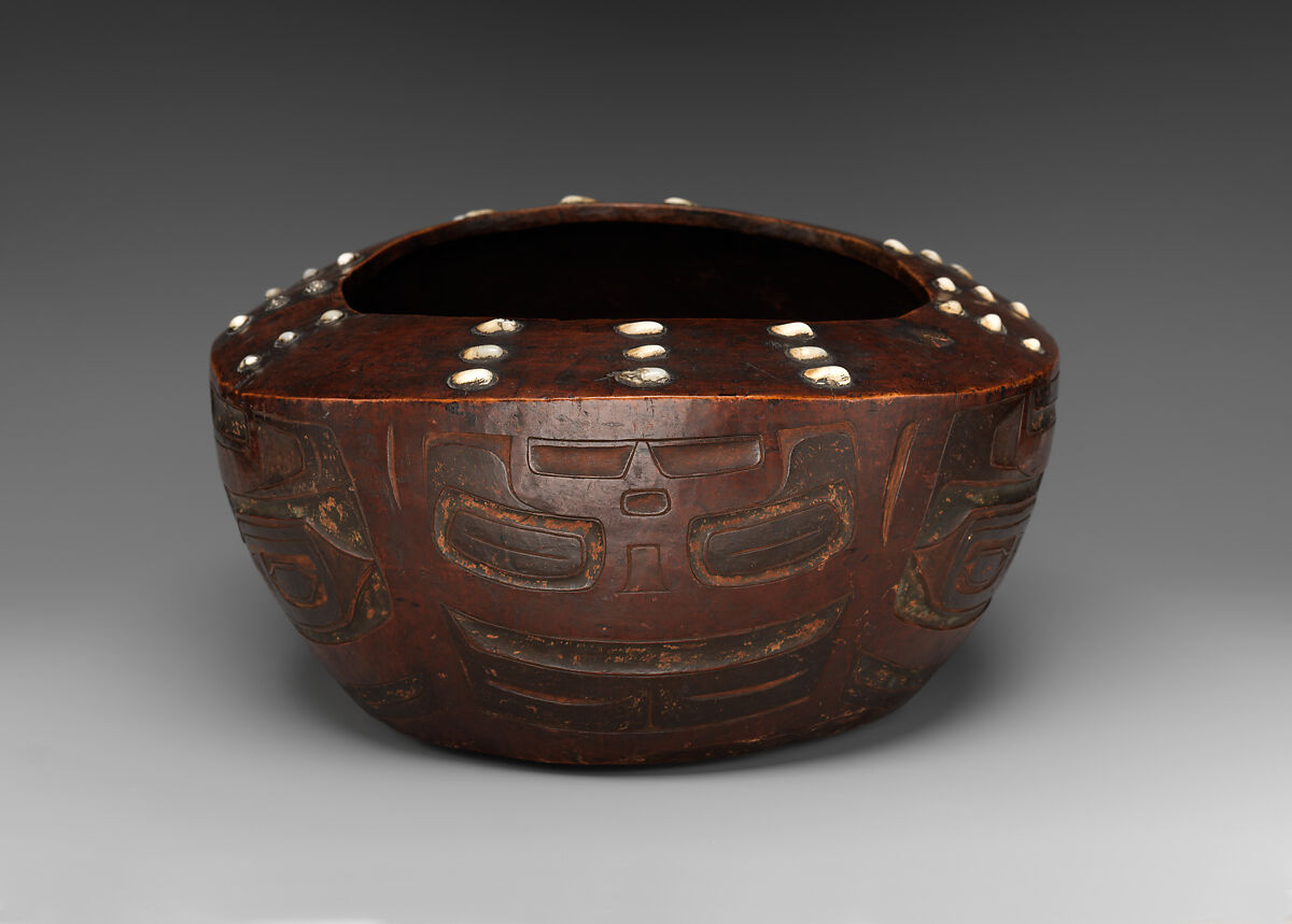 Bowl, Wood, shell, and pigment, Tlingit, Native American
