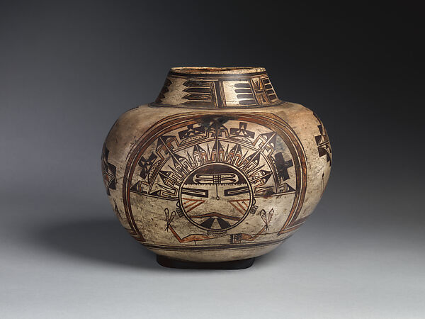 Polacca polychrome water jar, Nampeyo (Native American, Hopi-Tewa, ca. 1859–1942), Clay and pigment, Hopi-Tewa, Native American