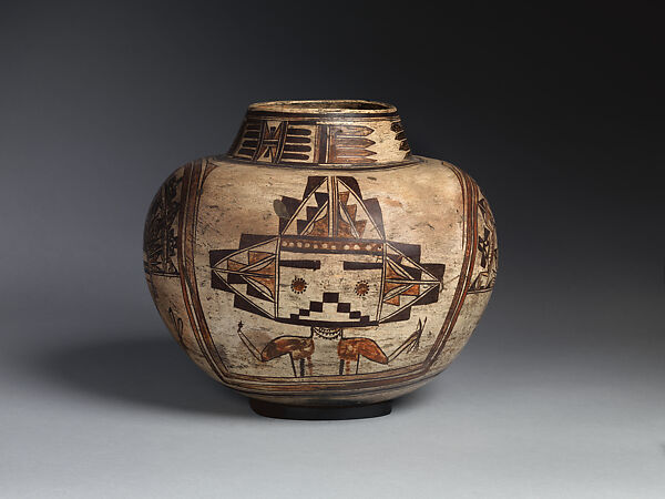 Polacca polychrome water jar, Nampeyo (Native American, Hopi-Tewa, ca. 1859–1942), Clay and pigment, Hopi-Tewa, Native American