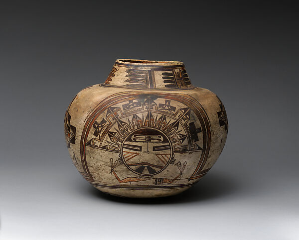 Polacca polychrome water jar, Nampeyo (Native American, Hopi-Tewa, ca. 1859–1942), Clay and pigment, Hopi-Tewa, Native American