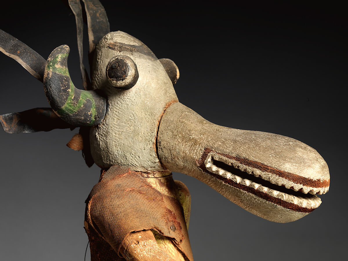 White Ogre Tihu (Katsina Figure), Cottonwood, pigment, cotton cloth, tanned leather, and metal, Hopi, Native American