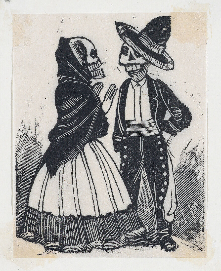 A male and female skeleton talking (vignette for the feast of the dead), José Guadalupe Posada (Mexican, Aguascalientes 1852–1913 Mexico City), Type-metal engraving 