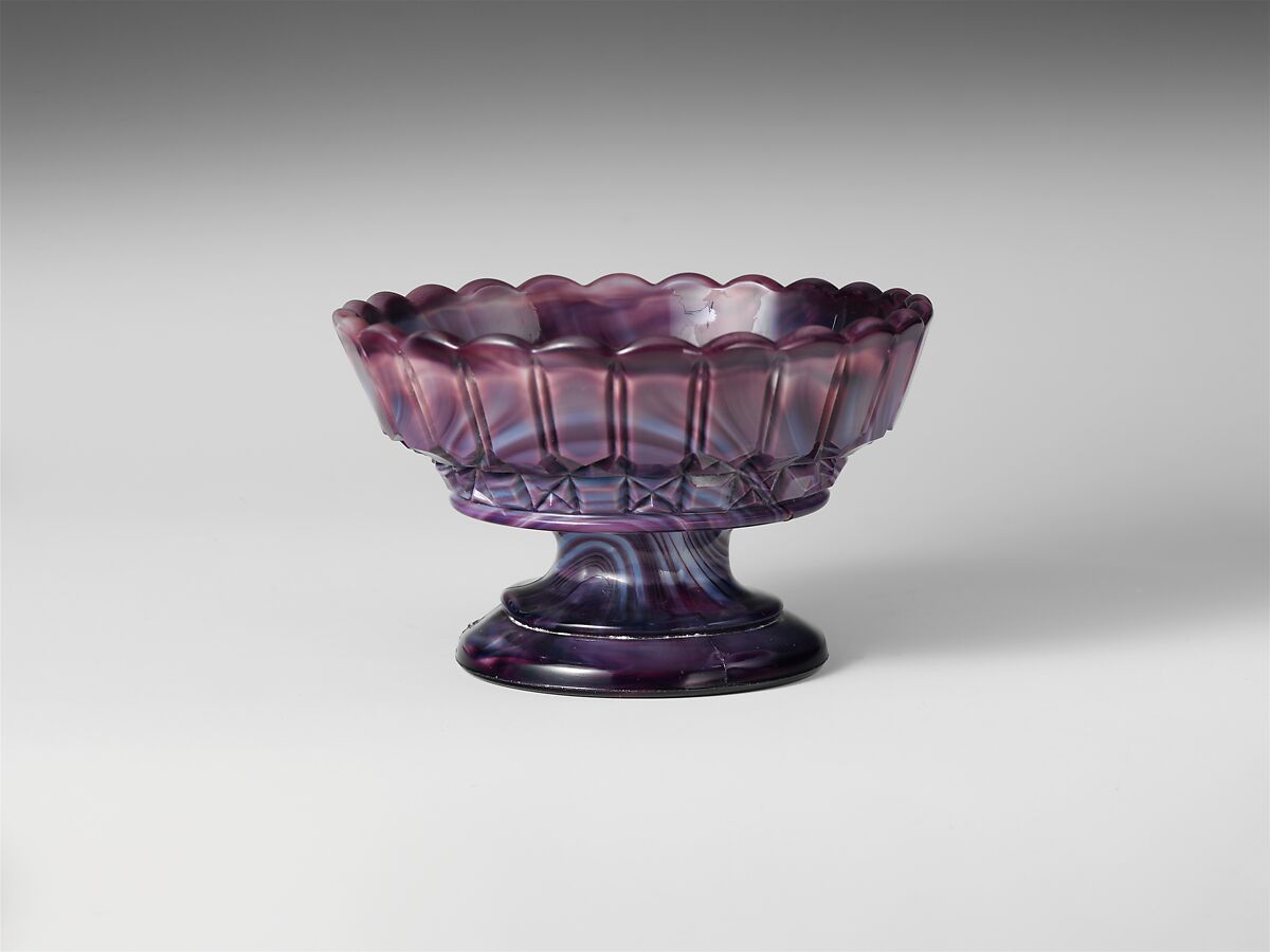 Sauce Dish, Challinor, Taylor and Company (1866–1891), Pressed purple marble glass, American 