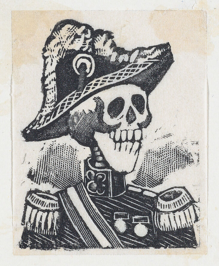 A skeleton dressed as a military figure (vignette for the feast of the dead), José Guadalupe Posada (Mexican, Aguascalientes 1852–1913 Mexico City), Type-metal engraving 