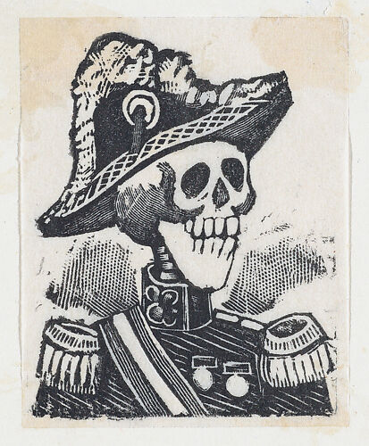 A skeleton dressed as a military figure (vignette for the feast of the dead)