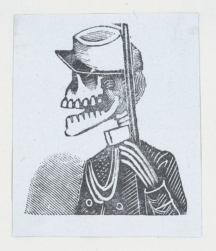 Male skeleton wearing military dress (vignette for the feast of the dead), José Guadalupe Posada (Mexican, Aguascalientes 1852–1913 Mexico City), Type-metal engraving 