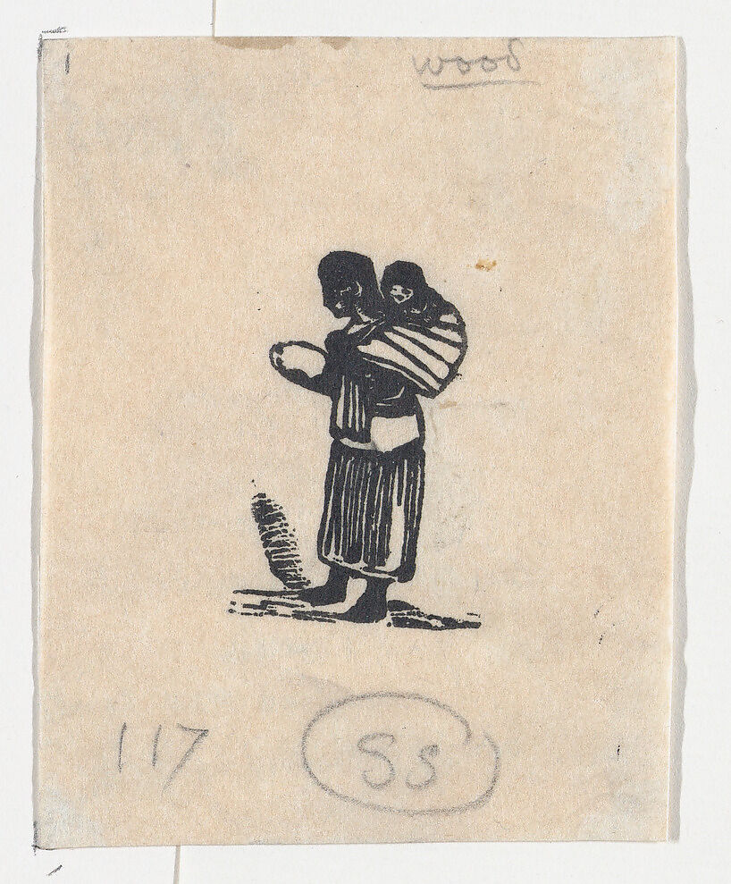 Woman carrying  child on her back, José Guadalupe Posada (Mexican, Aguascalientes 1852–1913 Mexico City), Woodcut 