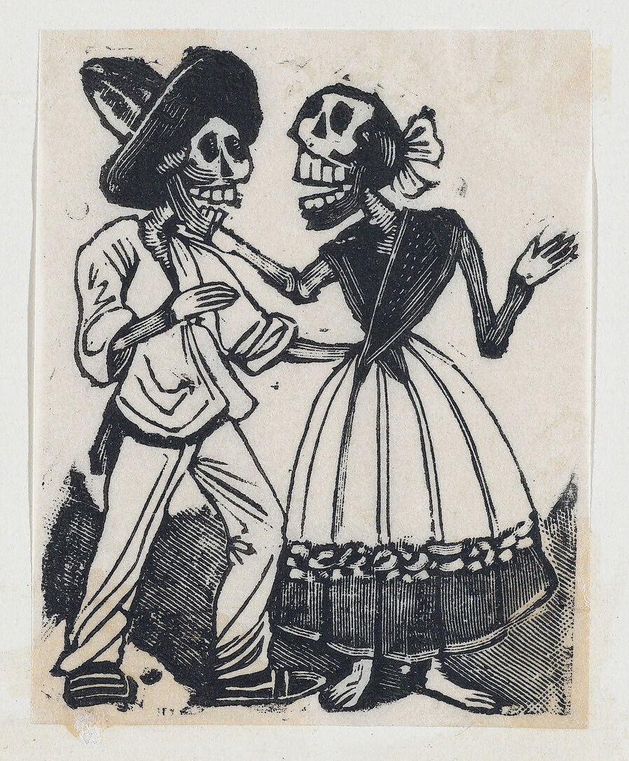 Male and female skeleton talking (vignette for the feast of the dead), José Guadalupe Posada (Mexican, Aguascalientes 1852–1913 Mexico City), Type-metal engraving 
