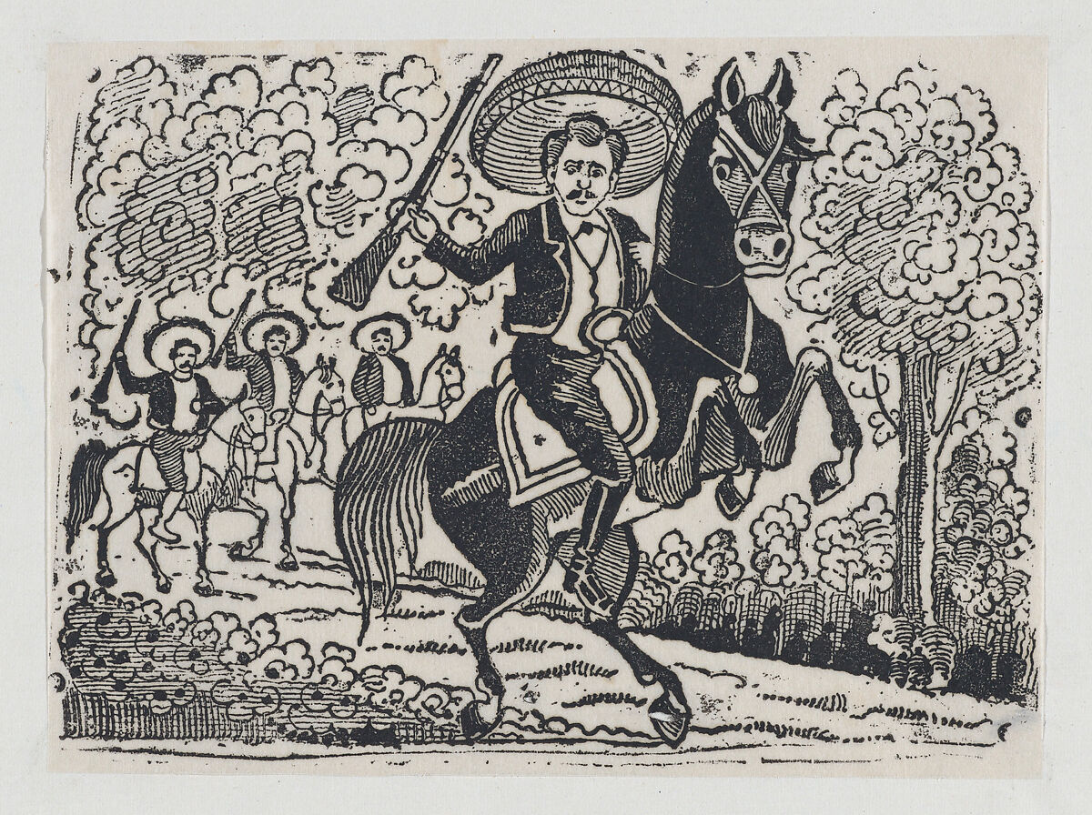 Emiliano Zapata on horseback, scene from the Mexican Revolution, José Guadalupe Posada (Mexican, Aguascalientes 1852–1913 Mexico City), Zincograph 