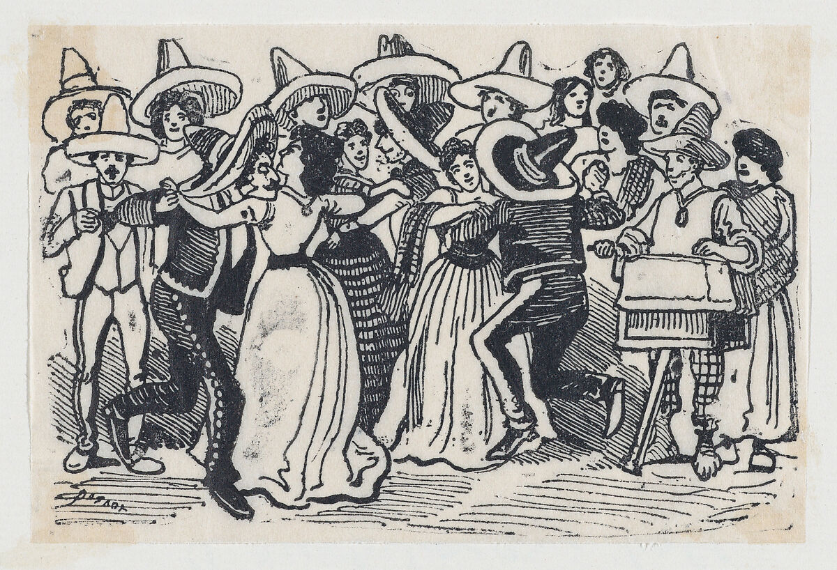A ball, scene from the Mexican Revolution, José Guadalupe Posada (Mexican, Aguascalientes 1852–1913 Mexico City), Zincograph 