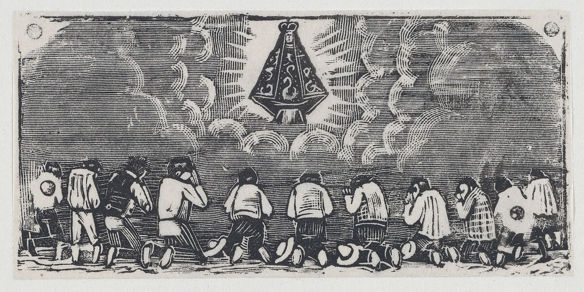Figures kneeling before the Virgin, José Guadalupe Posada (Mexican, Aguascalientes 1852–1913 Mexico City), Type-metal engraving 