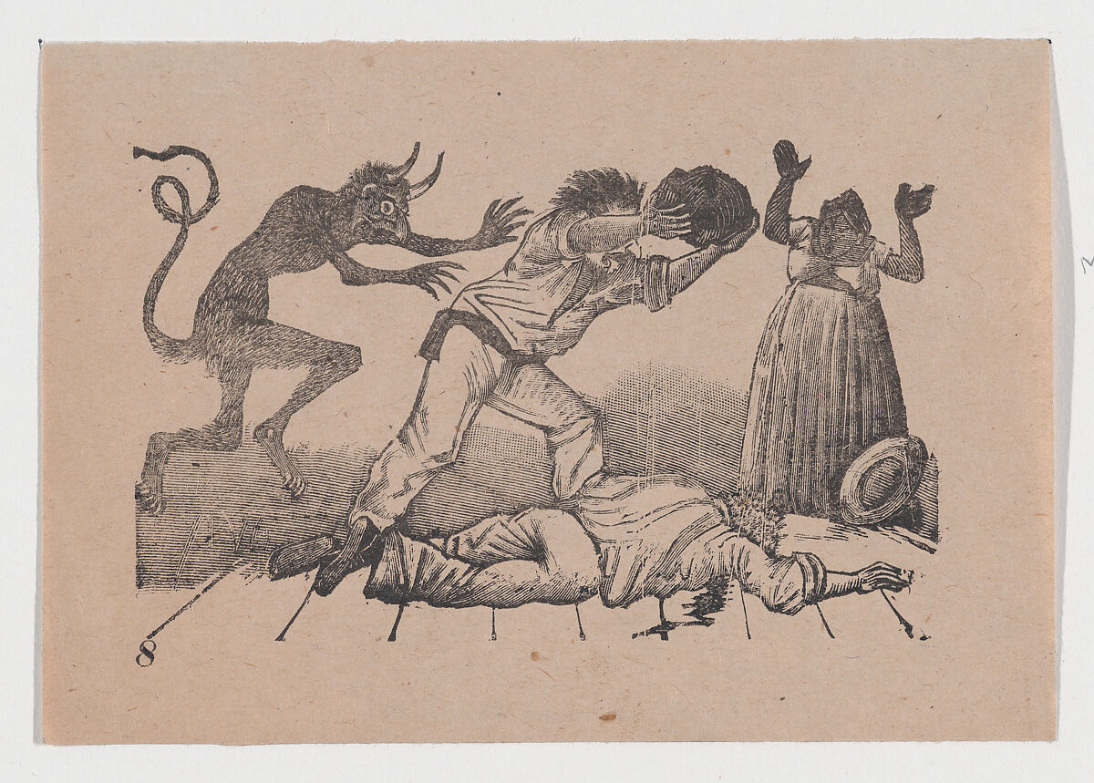 Plate 8: a man murdering another with a rock, José Guadalupe Posada (Mexican, Aguascalientes 1852–1913 Mexico City), Type-metal engraving 