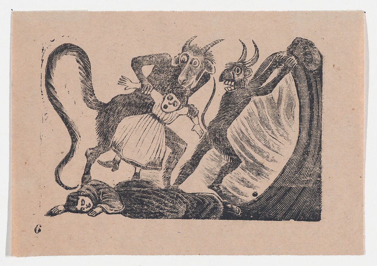 Plate 6: Terrible fate of a child snatched to hell because of a dog, José Guadalupe Posada (Mexican, Aguascalientes 1852–1913 Mexico City), Type-metal engraving 