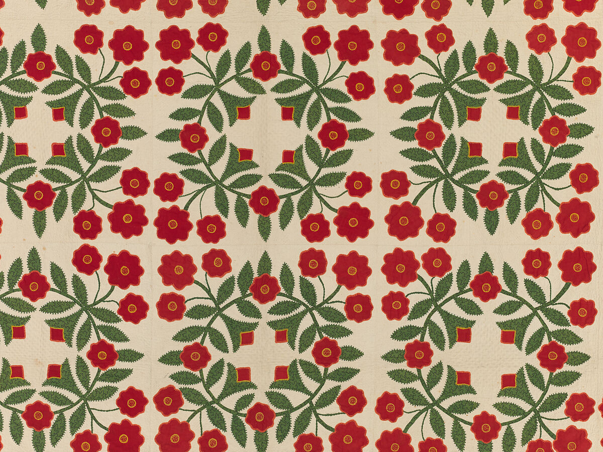 Rose Wreath Quilt, Unknown Artist, American (Baltimore, Maryland), Cotton, silk, wool, American