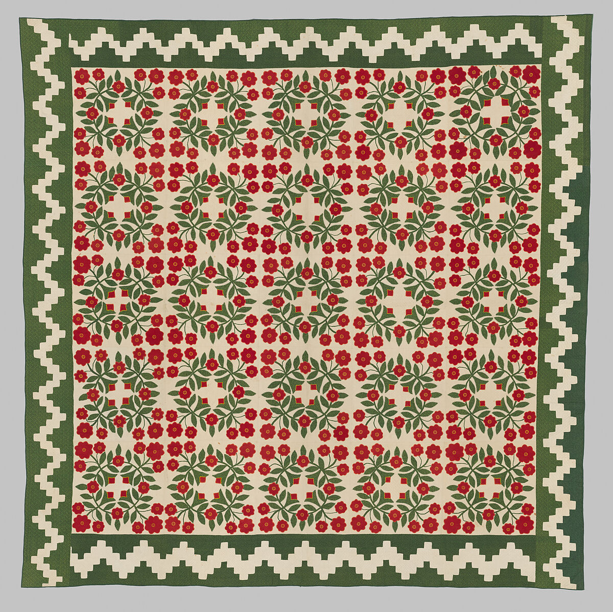 Rose Wreath Quilt, Unknown Artist, American (Baltimore, Maryland), Cotton, silk, wool, American 