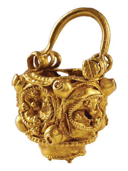 Basket-Shaped Earring, Gold sheet, twisted wire (rope), and granulation, Armenian 