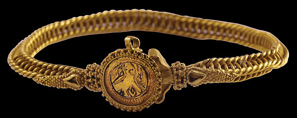 Bracelet, Gold sheet, wire, niello, granulation, and bronze core, Armenian 